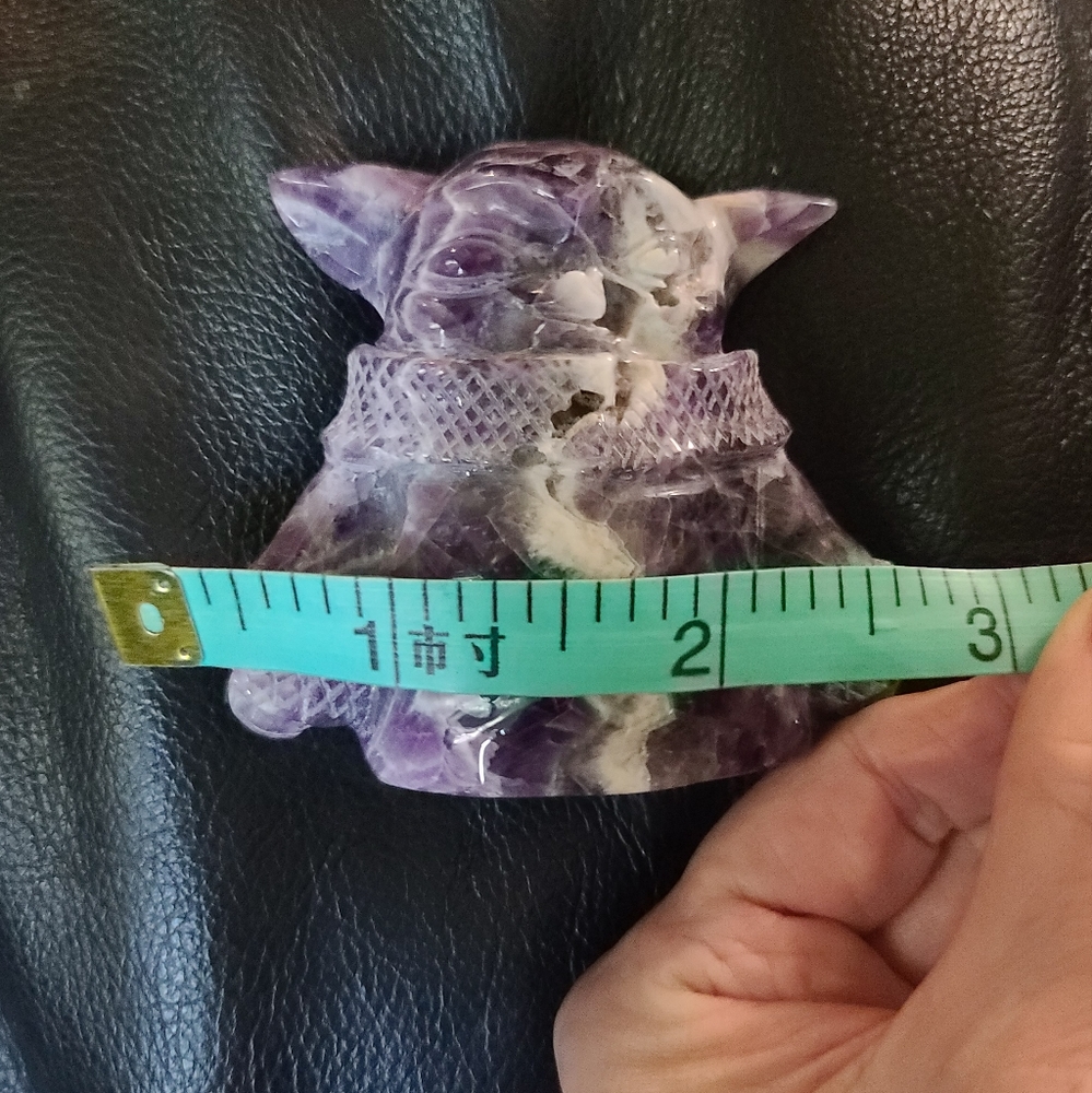 Amethyst "crazy" Yoda natural handcarved gemstone statue 3" - Picture 4 of 8